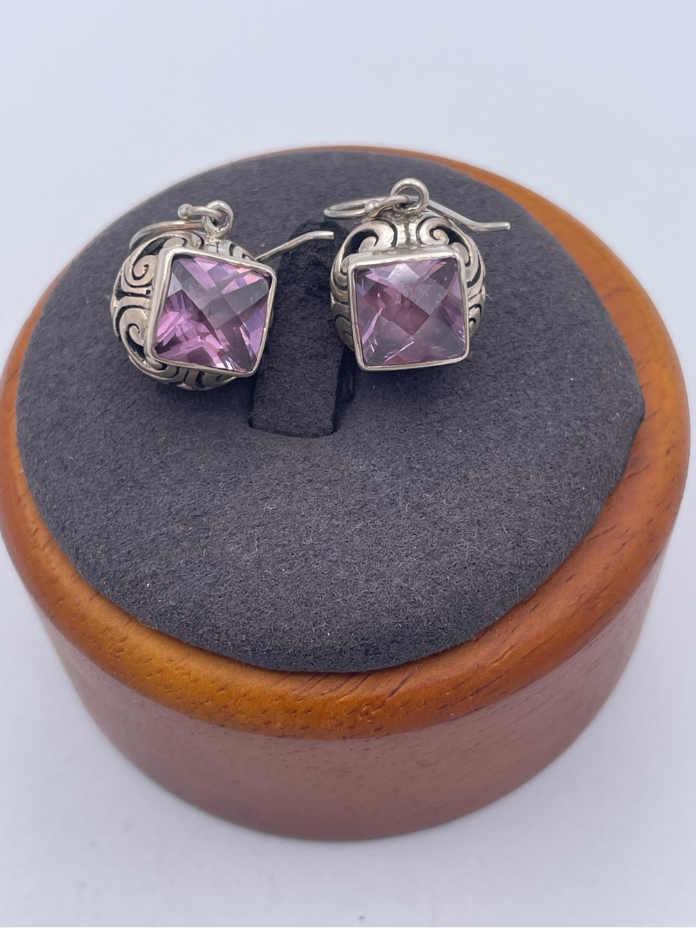 Vintage Artisan Sterling Silver Amethyst Filigree Ball Drop Earrings Estate 9.5g